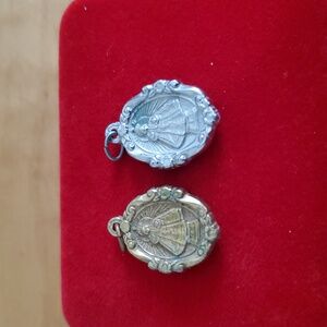 2 Antique Religious Medal. Infant Jesus of Prague. Sacred Heart. Pendant.